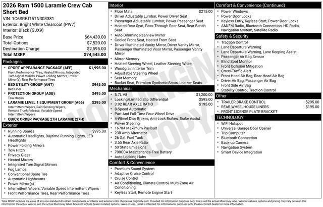 2026 RAM Ram 1500 RAM 1500 LARAMIE CREW CAB 4X4 5'7' BOX