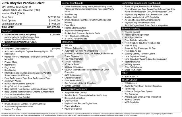 2026 Chrysler Pacifica PACIFICA SELECT AWD